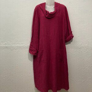 Soft Surroundings Everly Gauze Midi Dress Roll Tab Sleeve Berry Pockets Size L